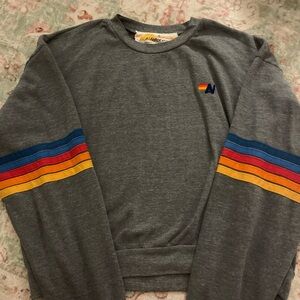 Aviator Nation Charcoal Sweater with Rainbow Stripes